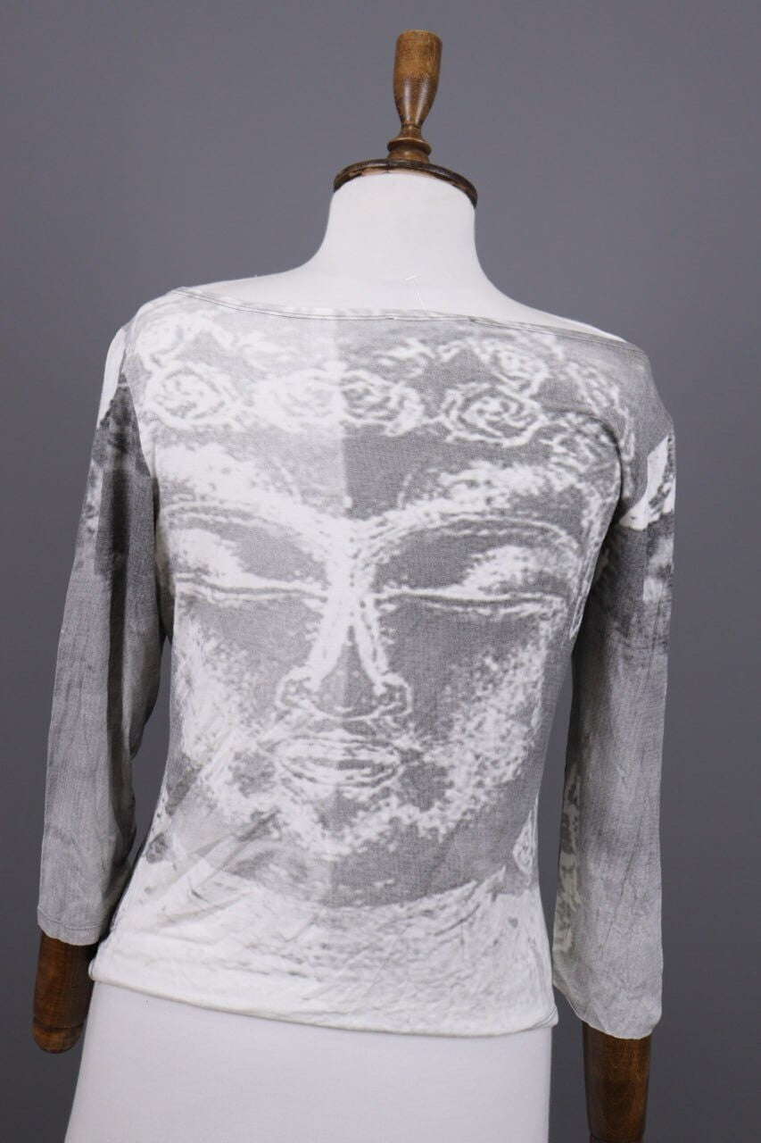 Sarah Pacini Gray Printed 3/4 Sleeve Lightweight Top Shirt One Size