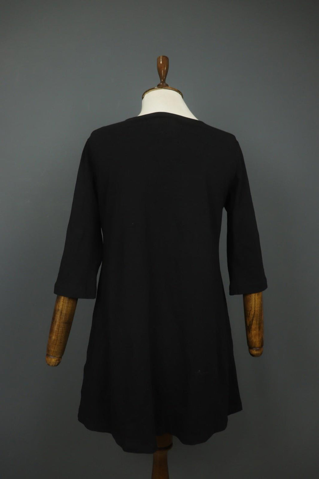 GUDRUN SJODEN Black Cotton Long Sleeve Round Neck Pullover Shift Dress – Size M