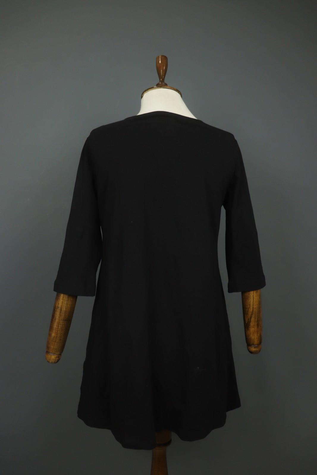 GUDRUN SJODEN Black Cotton Long Sleeve Round Neck Pullover Shift Dress – Size M