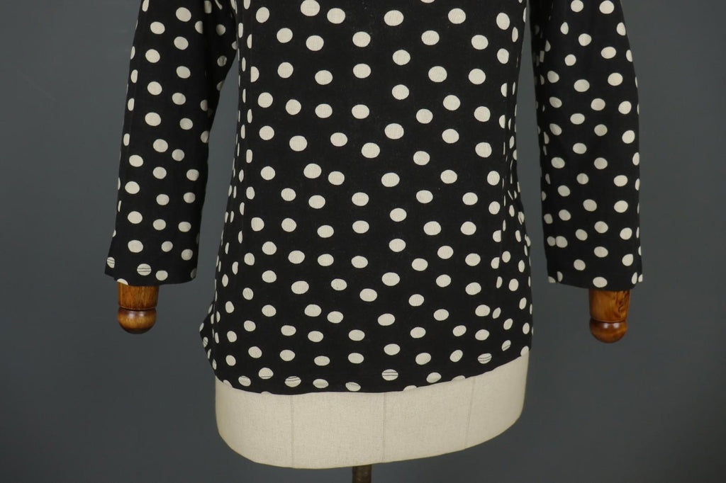 GUDRUN SJODEN White Black Polka Dot Modal Long Sleeve Pullover Blouse Top – Size L