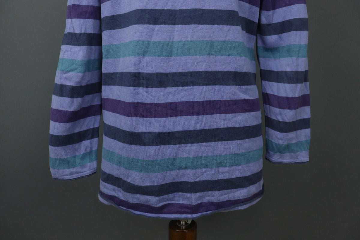 GUDRUN SJODEN Multi Striped 100% Cotton Long Sleeve Round Neck Mini Dress – Size M
