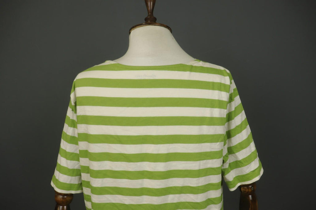 GUDRUN SJODEN White Green Striped 100% Cotton Crew Neck Pullover T-Shirt – Size L