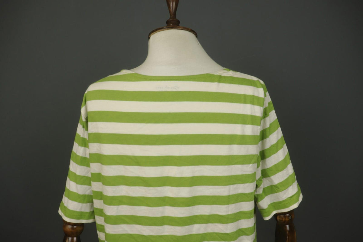 GUDRUN SJODEN White Green Striped 100% Cotton Crew Neck Pullover T-Shirt – Size L
