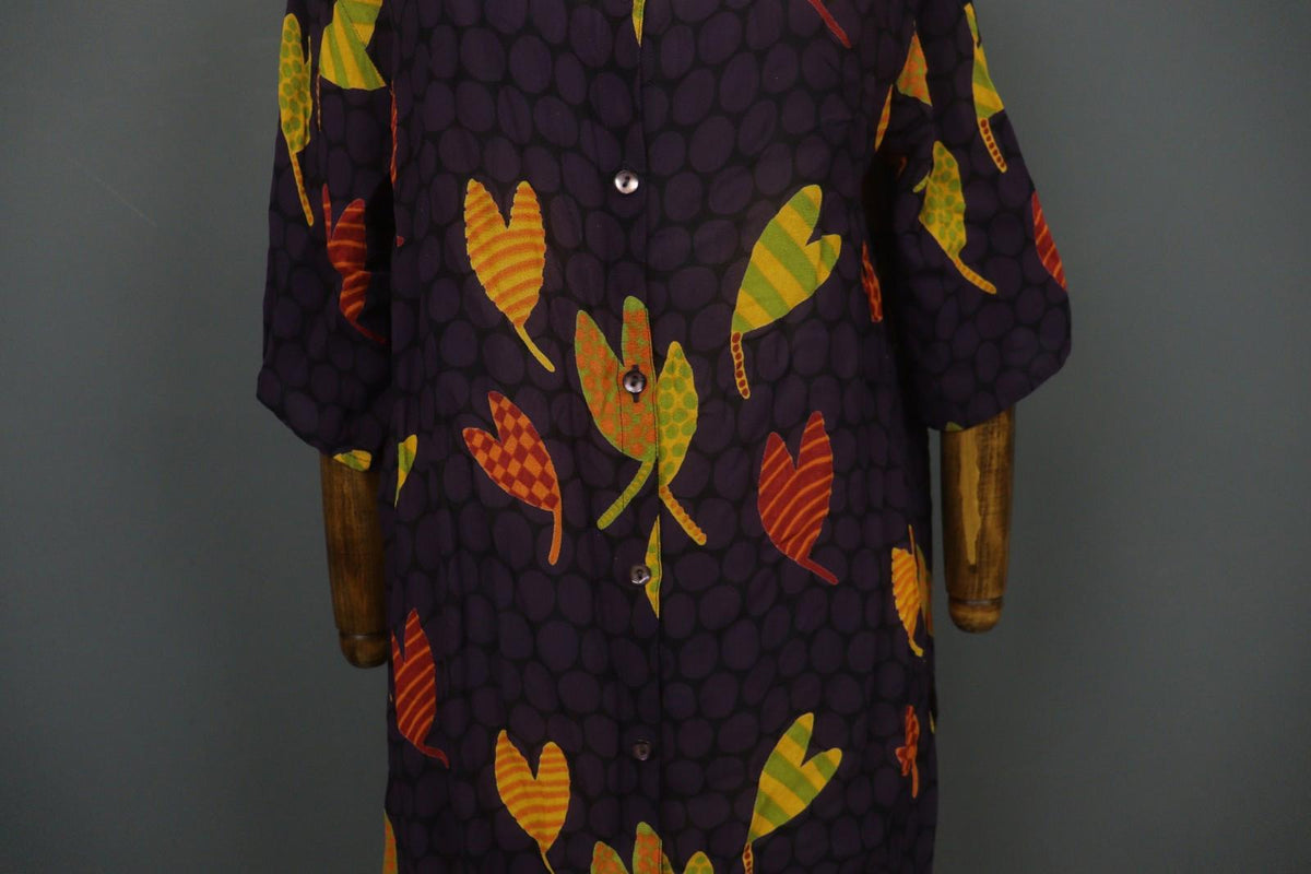 GUDRUN SJODEN Multicolor Printed Long Sleeve Button Front Sheath Dress – Size L