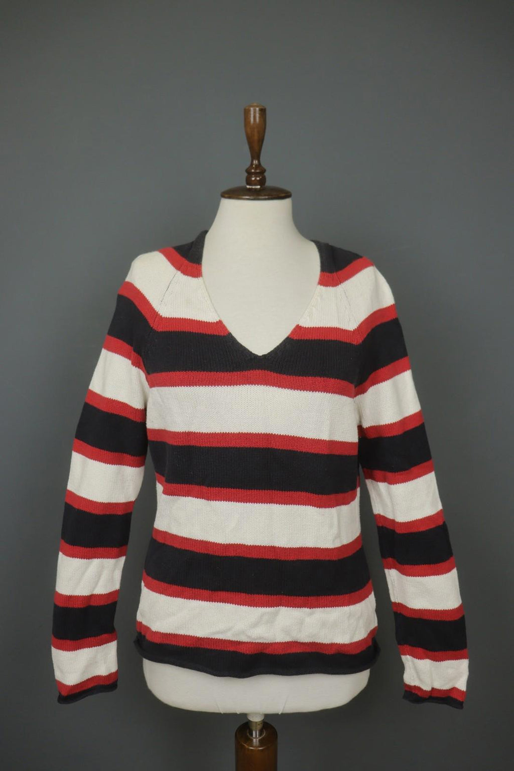 IRIS VON ARNIM Multicolor Striped Cotton Tight Knitted V-Neck Pullover Sweater