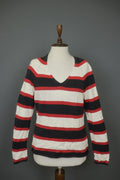 IRIS VON ARNIM Multicolor Striped Cotton Tight Knitted V-Neck Pullover Sweater