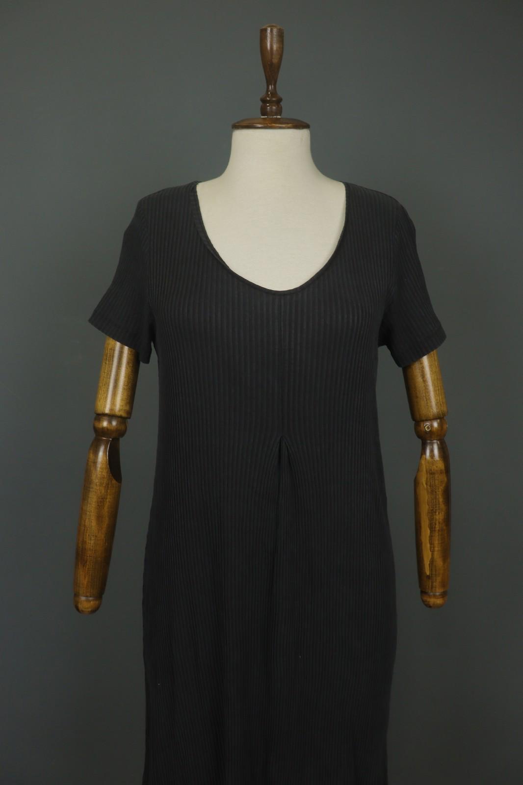GUDRUN SJODEN Black Lyocell Short Sleeve Round Neck Pullover Shift Dress – Size M