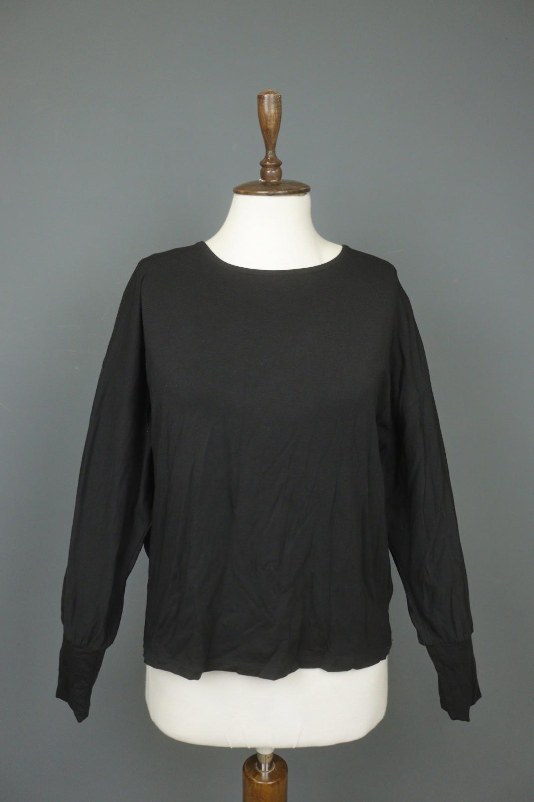 GUDRUN SJODEN Black Cotton Raglan Sleeve Crew Neck Pullover Shirt Top – Size L