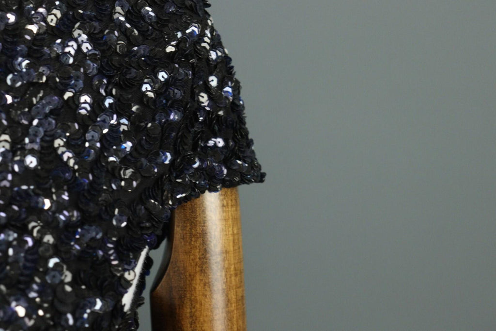 ALICE + OLIVIA Black Sequin Cap Sleeve Round Neck Top Blouse Shirt