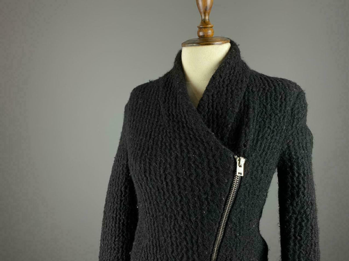 IRO Cody Black Shawl Asymmetric Zip Up Wool Jacket – Size 38