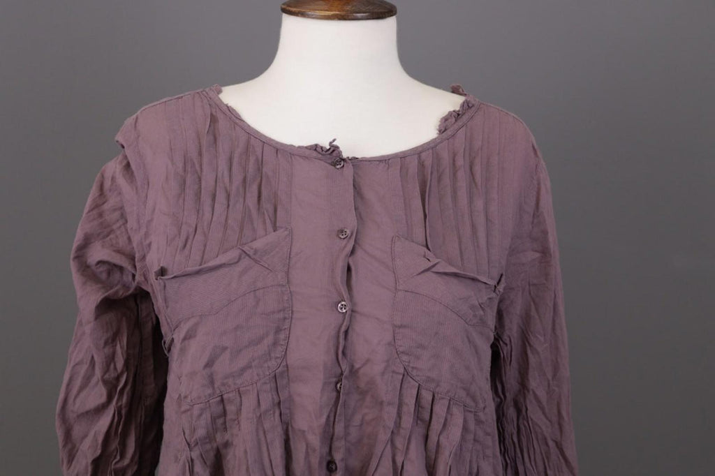 Cop. Copine Shirt Dress Purple Pleated Balloon Sleeve Button Front – Size 40