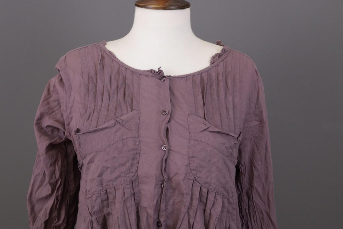 Cop. Copine Shirt Dress Purple Pleated Balloon Sleeve Button Front – Size 40