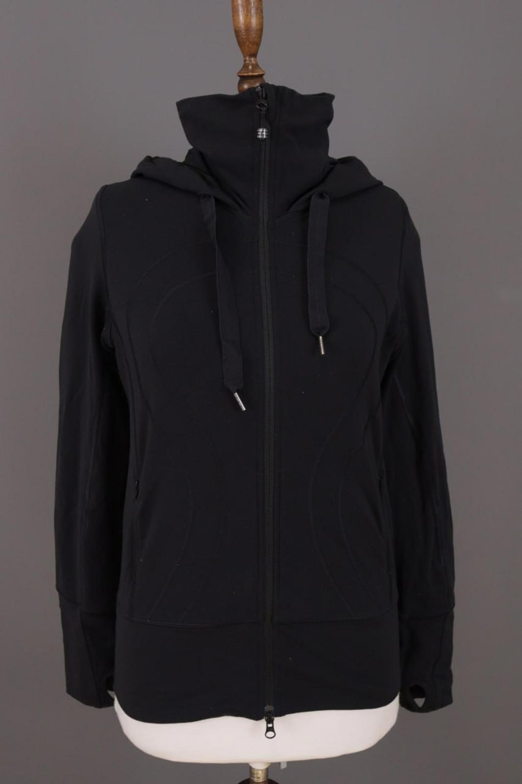 LULULEMON Black Nylon Drawstring Thumb Hole Sleeve Hooded Full Zip Jacket – Size 8