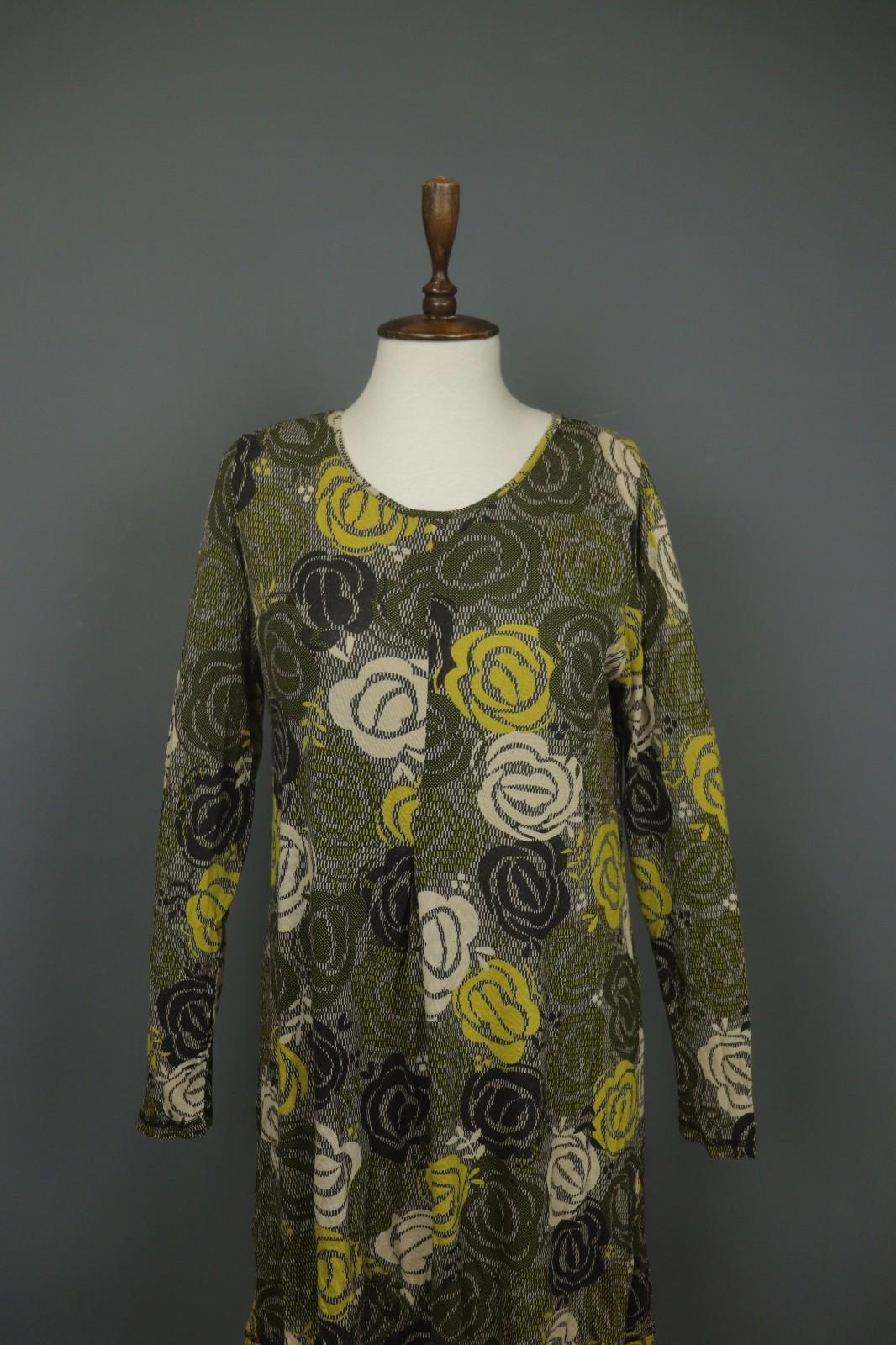 GUDRUN SJODEN Multicolor Floral Print Round Neck Long Sleeve Sheath Dress – Size M