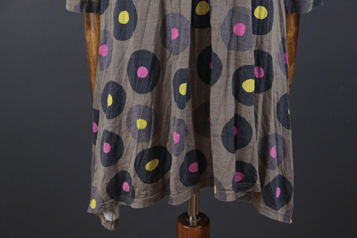 GUDRUN SJODEN Brown Dotted Silk Oversized 3/4 Sleeve Tunic Dress – Size S