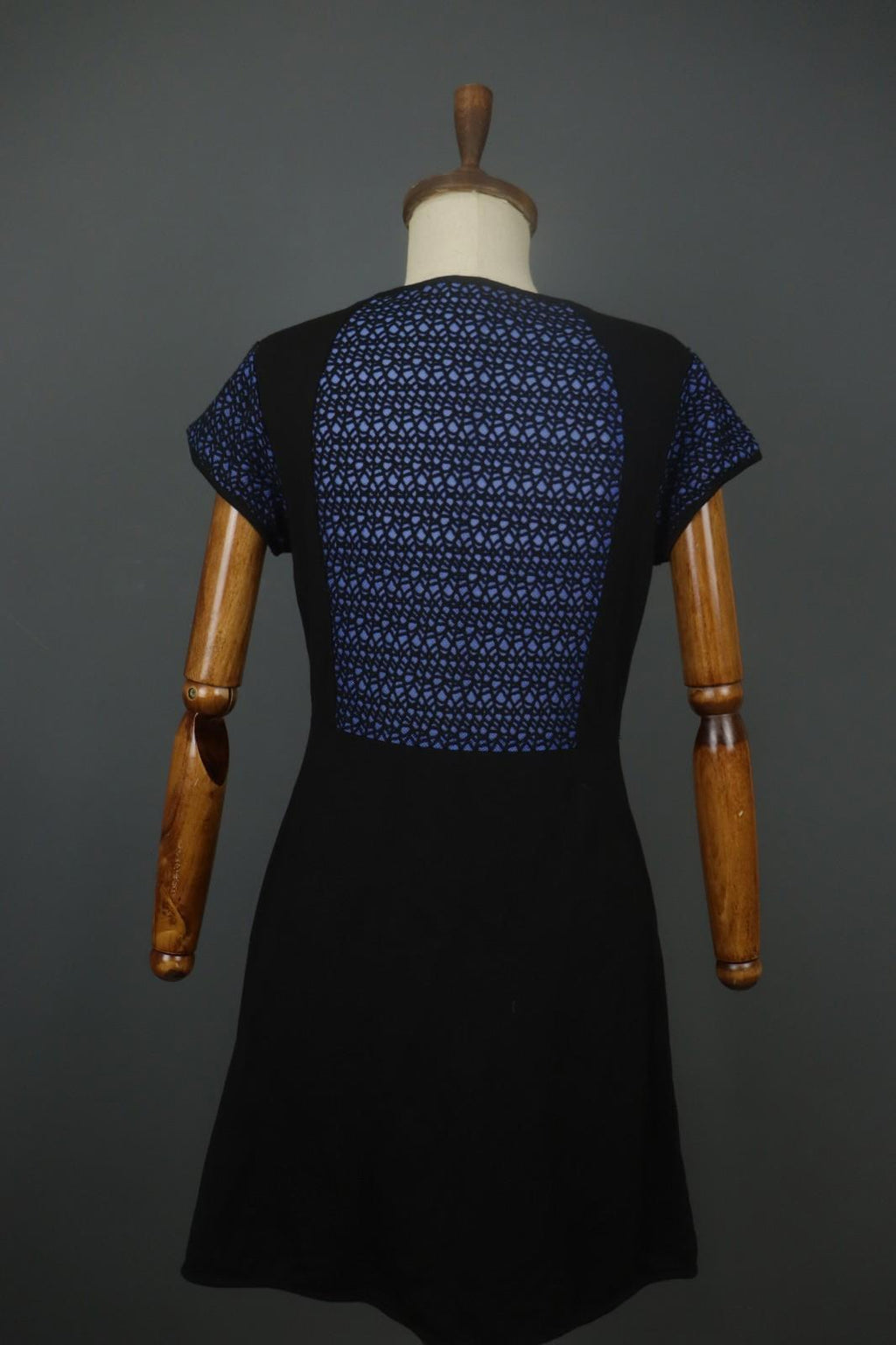 COP COPINE Blue & Black Round Neck Short Sleeve Zip-Up A-Line Dress – Size 40