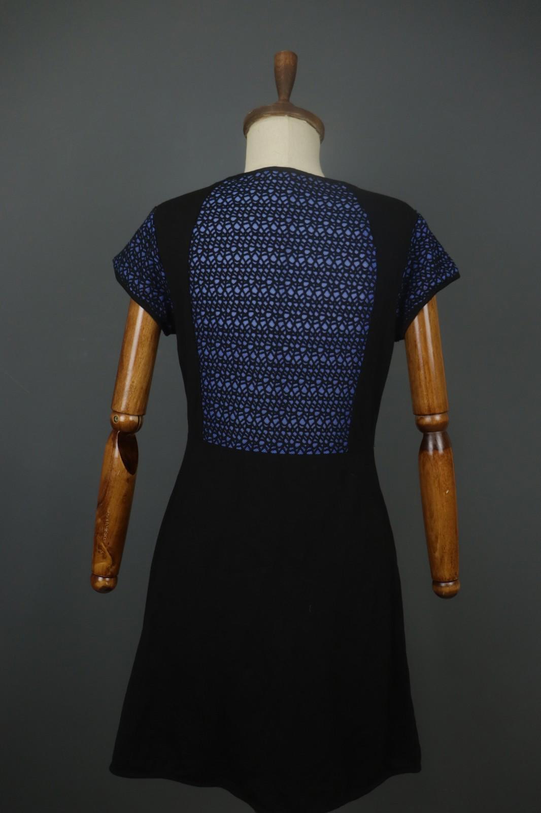 COP COPINE Blue & Black Round Neck Short Sleeve Zip-Up A-Line Dress – Size 40