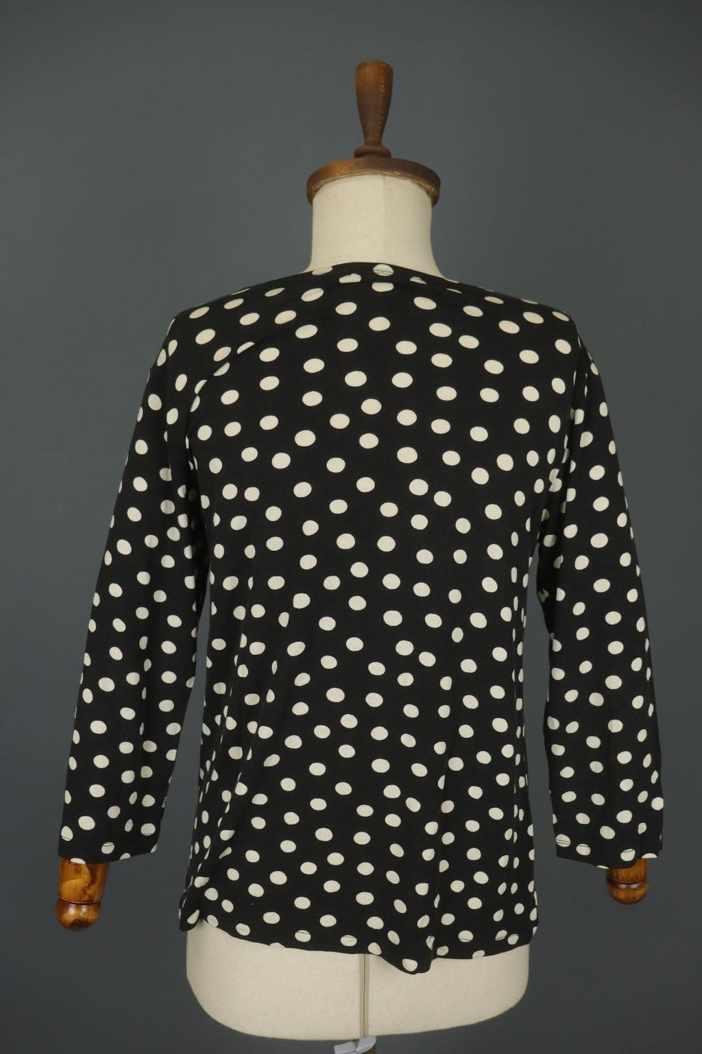 GUDRUN SJODEN White Black Polka Dot Modal Long Sleeve Pullover Blouse Top – Size L
