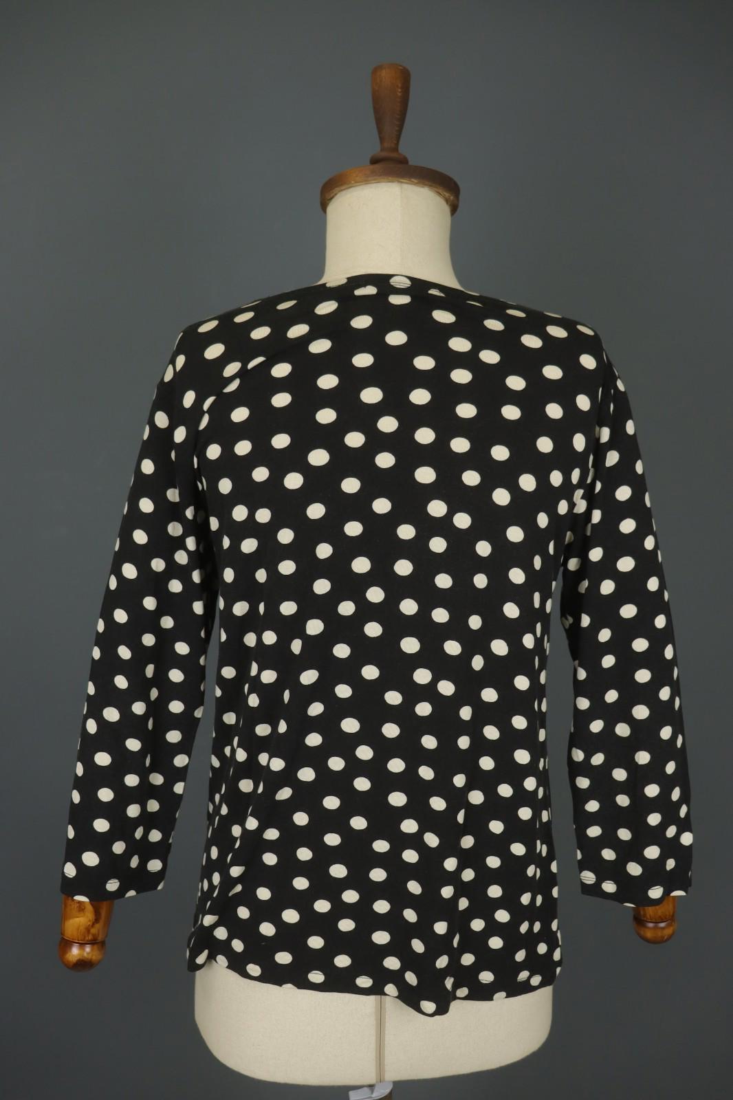 GUDRUN SJODEN White Black Polka Dot Modal Long Sleeve Pullover Blouse Top – Size L