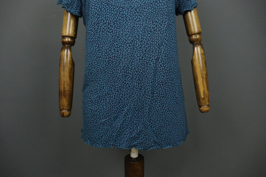 GUDRUN SJODEN Navy Blue Floral Modal Short Sleeve Pullover Shift Dress – Size L