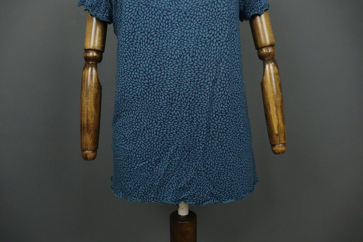 GUDRUN SJODEN Navy Blue Floral Modal Short Sleeve Pullover Shift Dress – Size L