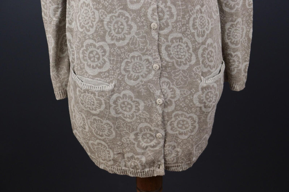 GUDRUN SJODEN Beige Floral Linen Knit Long Cardigan Sweater – Size S