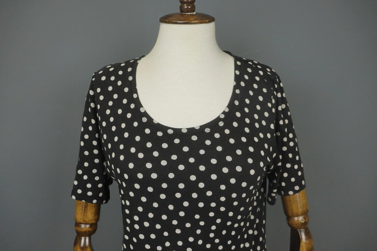GUDRUN SJODEN Black White Polka Dot Casual Short Sleeve Pullover Knit Top – Size M