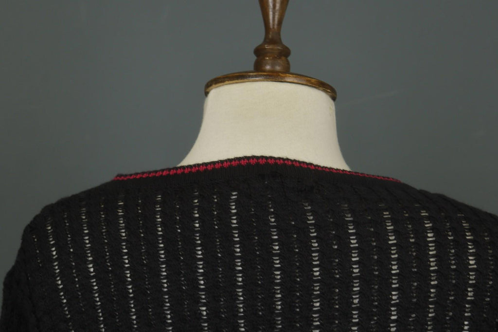 IVKO Black Viscose Open Knit Raglan Sleeve V-Neck Button Front Cardigan – Size 40