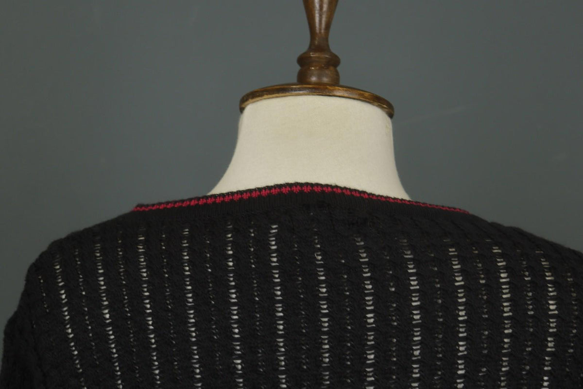 IVKO Black Viscose Open Knit Raglan Sleeve V-Neck Button Front Cardigan – Size 40