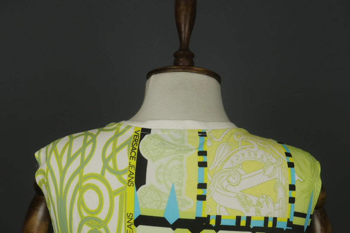VERSACE JEANS Multicolor Geo Print Sleeveless Shoulder Button Blouse Top – Size 42