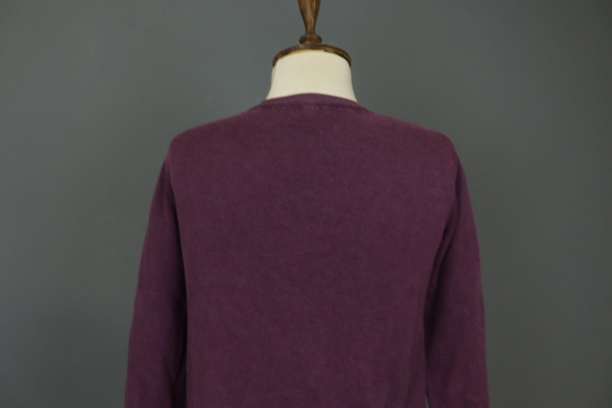 GUDRUN SJODEN Burgundy Cotton Knitted Raglan Sleeve Button Front Cardigan – Size S