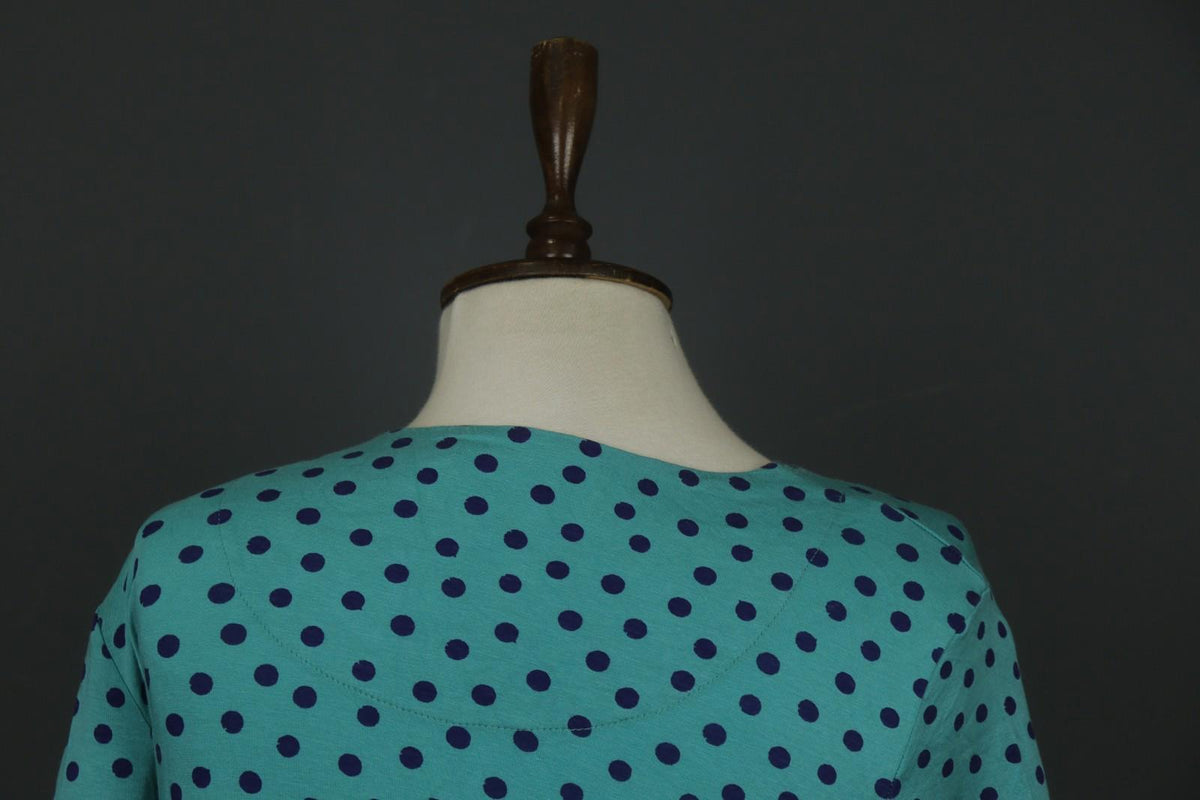 GUDRUN SJODEN Green Blue Polka Dot Round Neck Long Sleeve Tunic Dress – Size S
