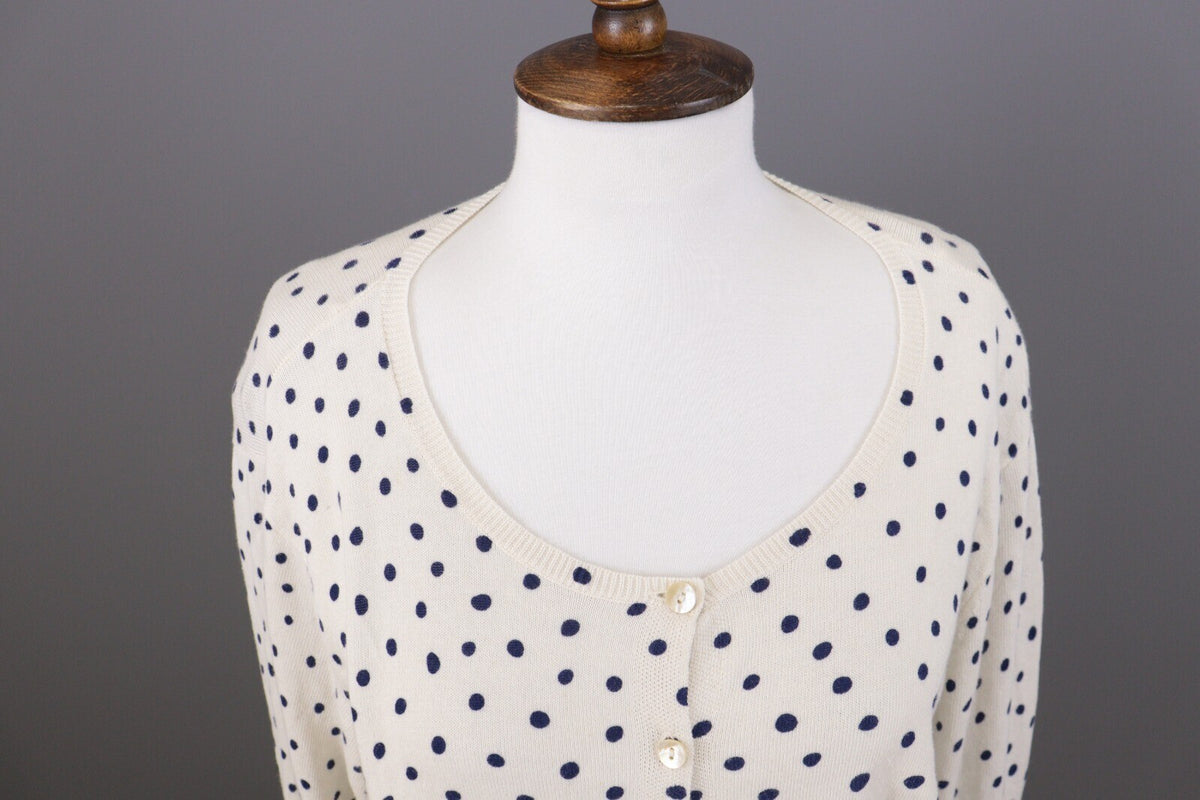 Gudrun Sjoden White Polka Dot Long Sleeve Knit Cardigan Sweater – Size L