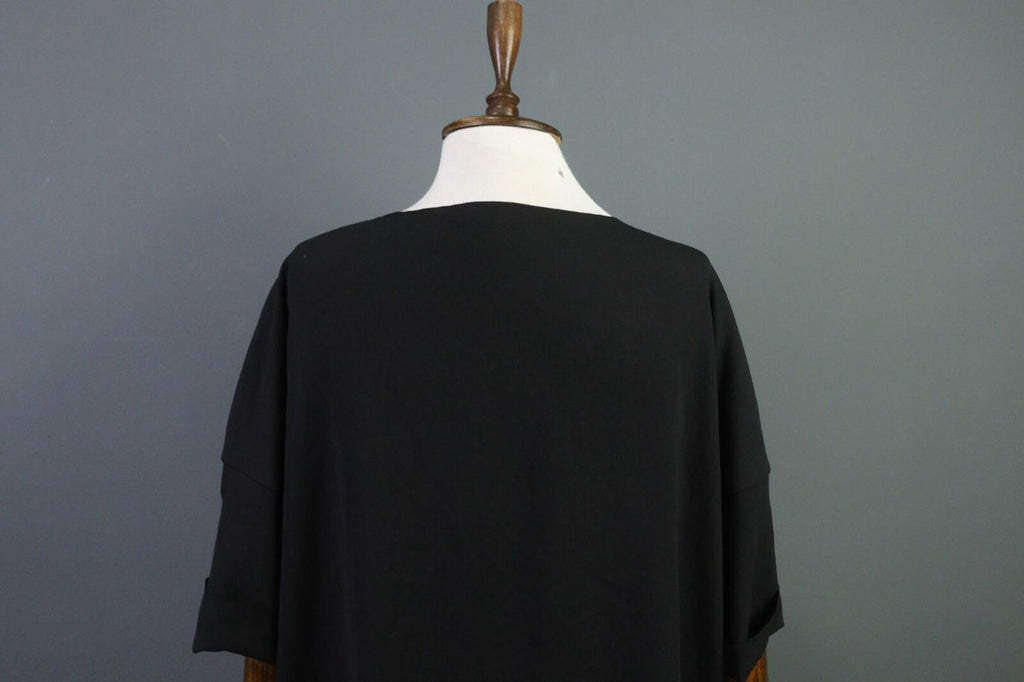 OSKA Black Short Sleeve Button Scoop Neck A-Line Blouson Dress – Size 3