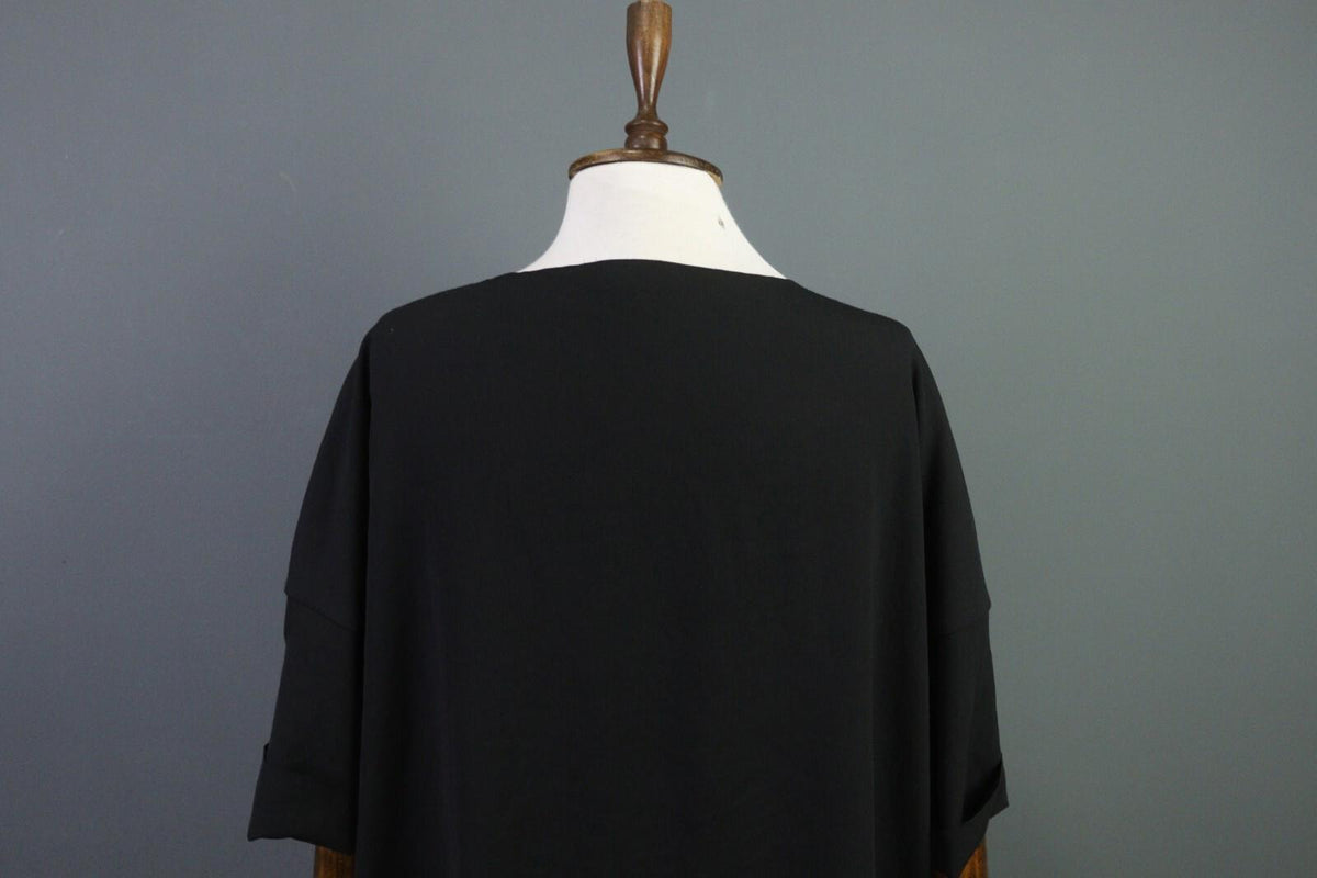 OSKA Black Short Sleeve Button Scoop Neck A-Line Blouson Dress – Size 3