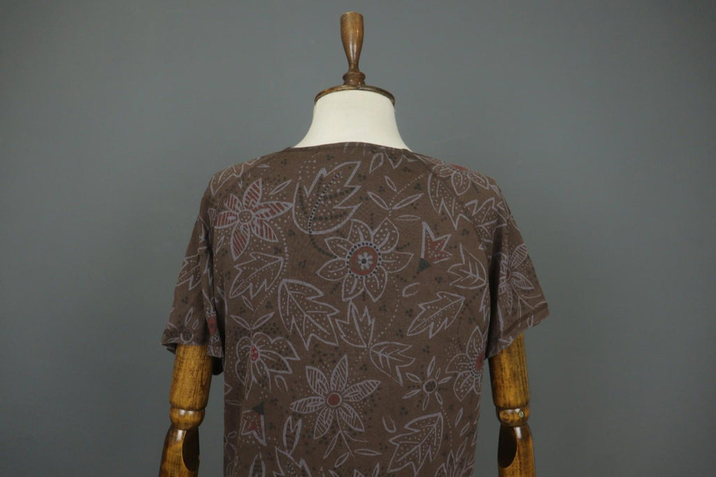 GUDRUN SJODEN Brown Floral Lyocell Short Sleeve Round Neck Sheath Dress – Size M