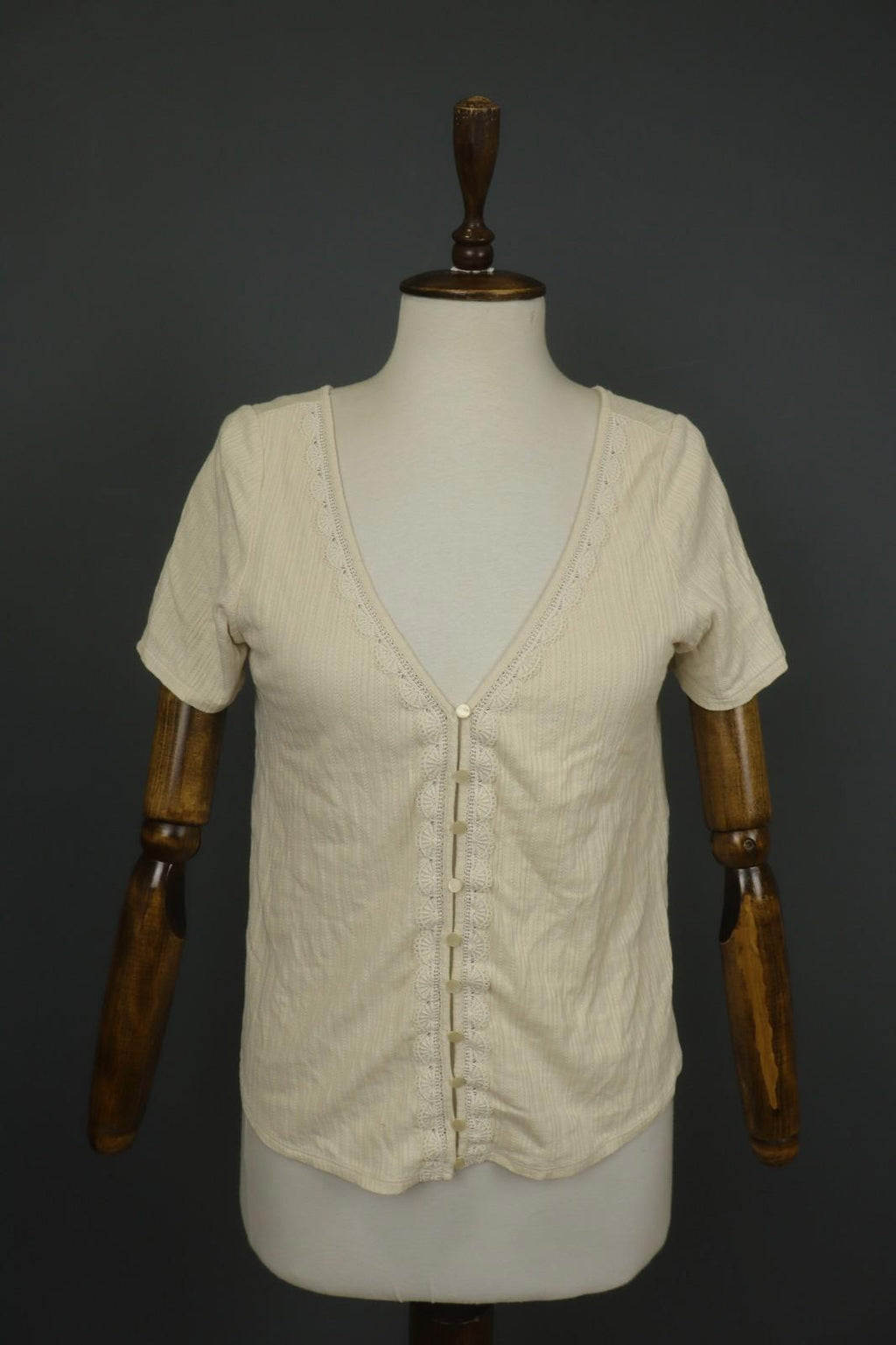 SEZANE Cream 100% Cotton Cable Knit Deep V-Neck Button Front Cardigan – Size S
