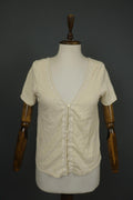 SEZANE Cream 100% Cotton Cable Knit Deep V-Neck Button Front Cardigan – Size S