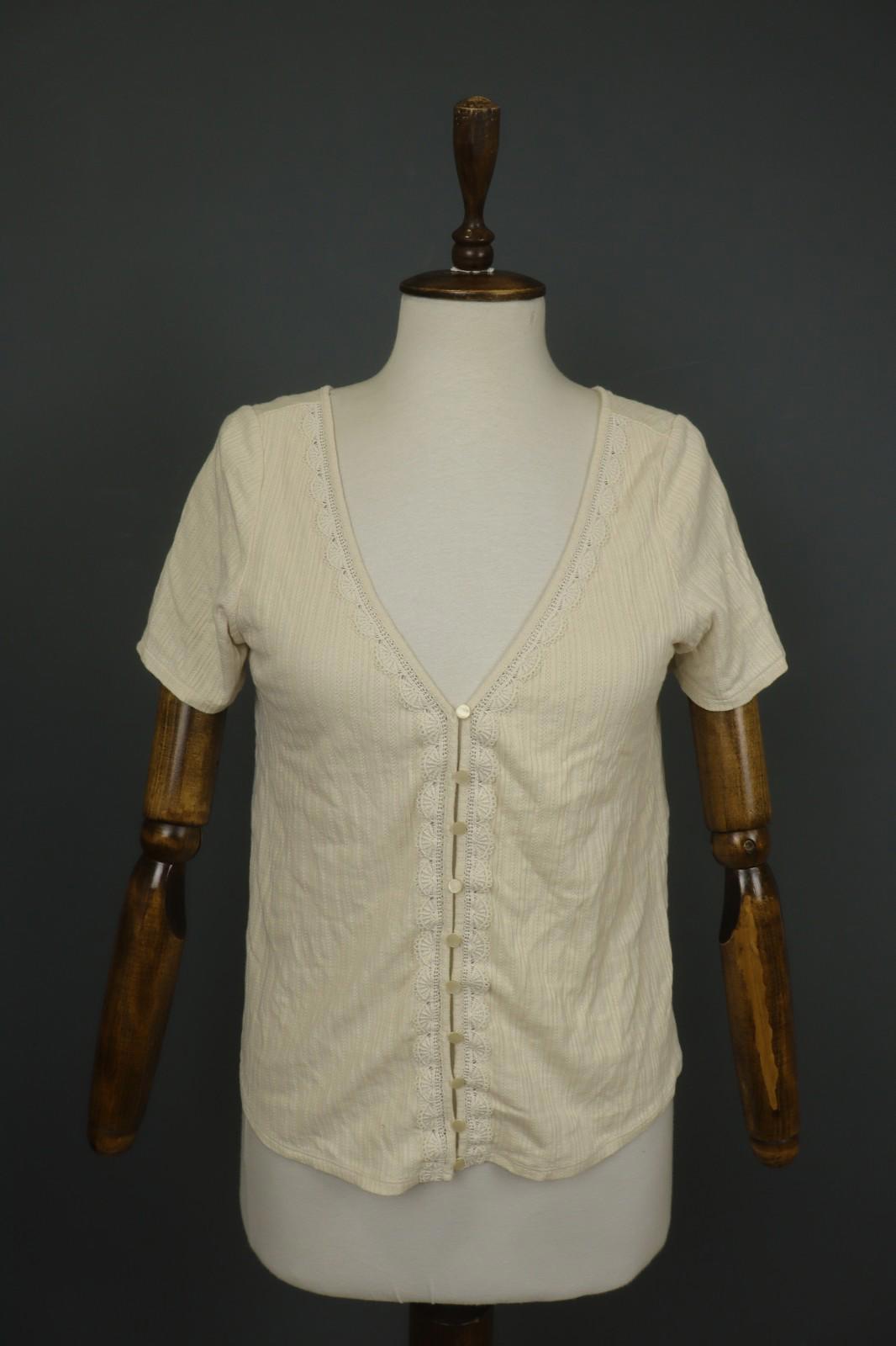 SEZANE Cream 100% Cotton Cable Knit Deep V-Neck Button Front Cardigan – Size S