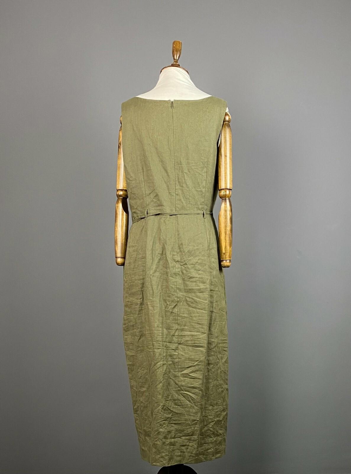 Vintage Women LAURA ASHLEY Khaki Belted Sleveless Maxi Dress – Size 14