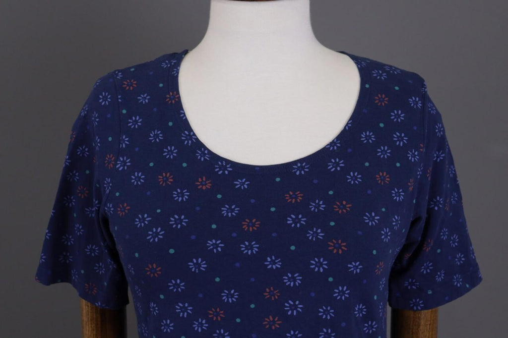 GUDRUN SJODEN Blue Floral Short Sleeve Blouse Top Shirt – Size S
