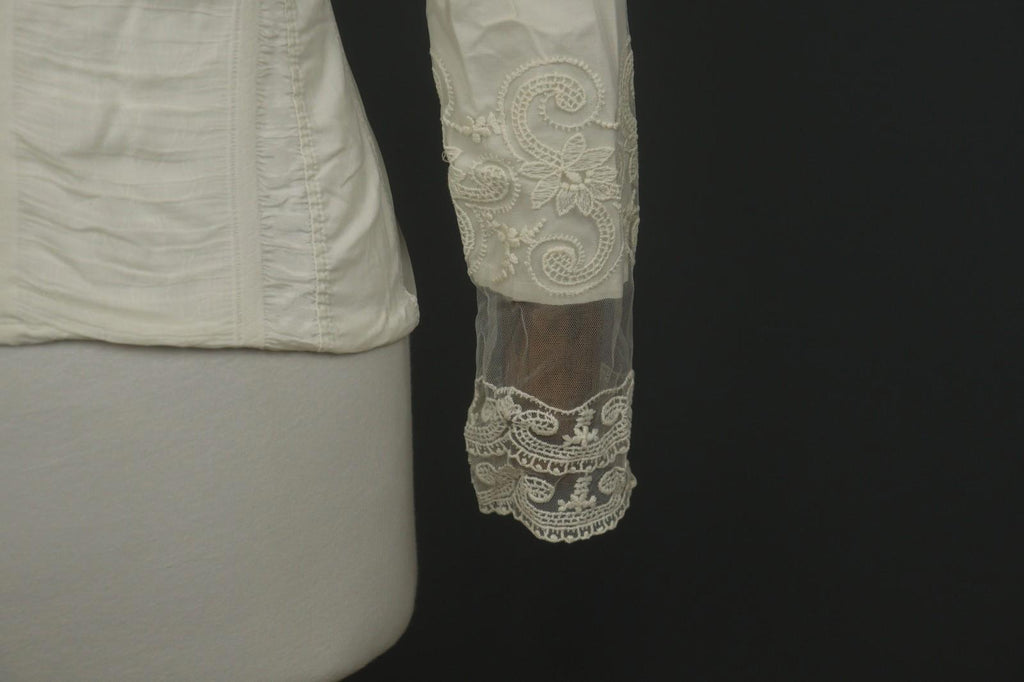SAVE THE QUEEN White Floral Cotton Lace Long Sleeve Snap Button Shirt Top – Size S