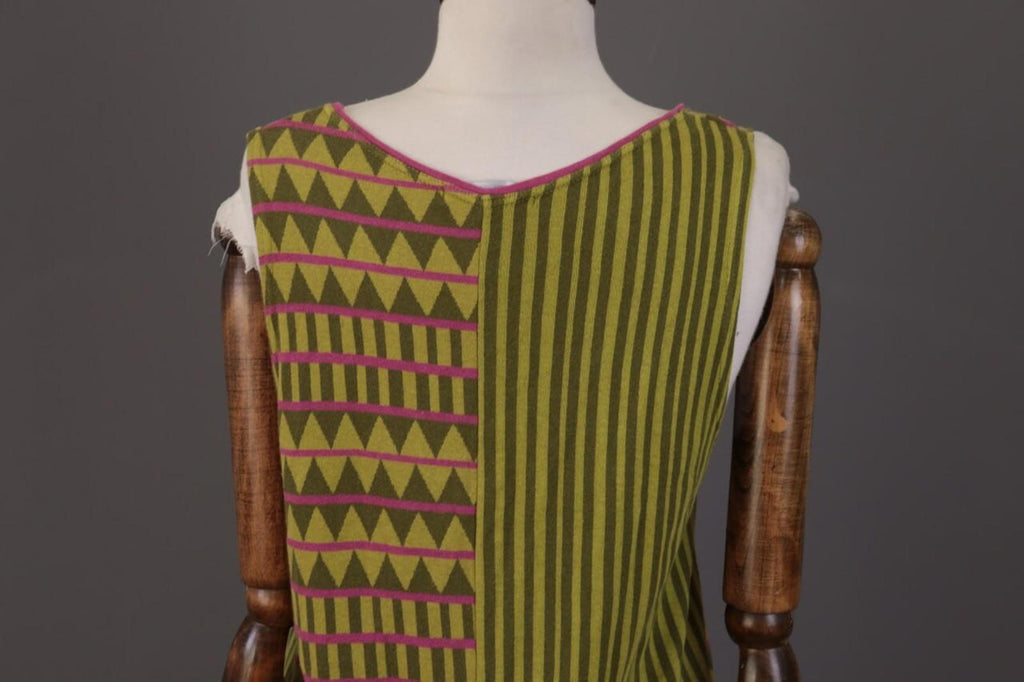 GUDRUN SJODEN Green Geometric Striped Sleevelss A-Line Short Dress – Size M
