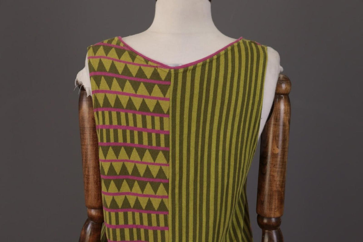 GUDRUN SJODEN Green Geometric Striped Sleevelss A-Line Short Dress – Size M