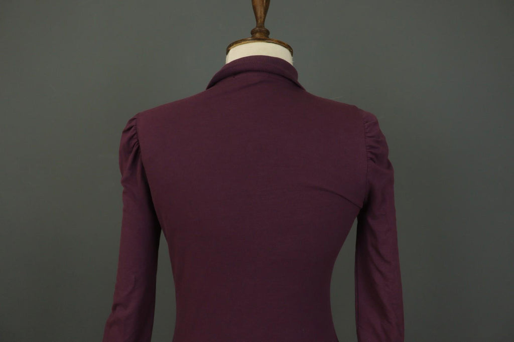 BURBERRY BRIT Burgundy Slim Fit Long Sleeve Collared Popover Polo Shirt – Size S