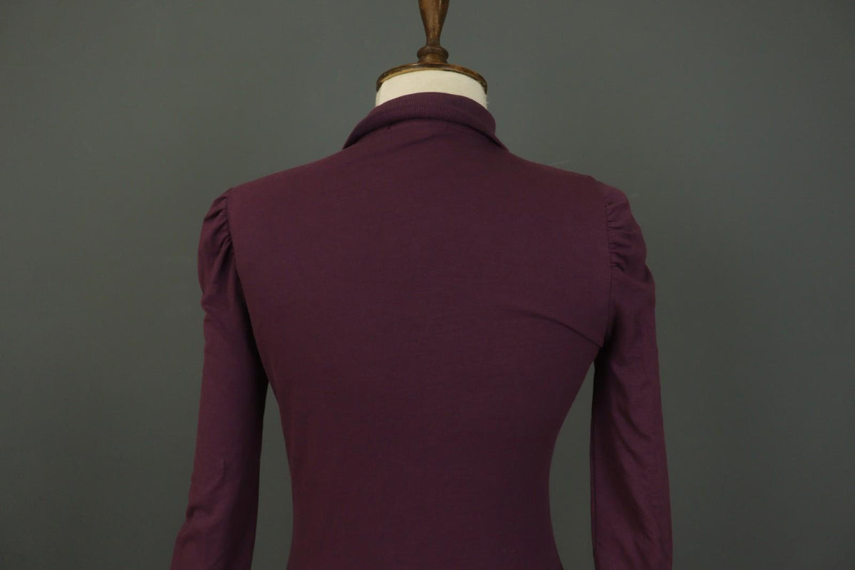BURBERRY BRIT Burgundy Slim Fit Long Sleeve Collared Popover Polo Shirt – Size S