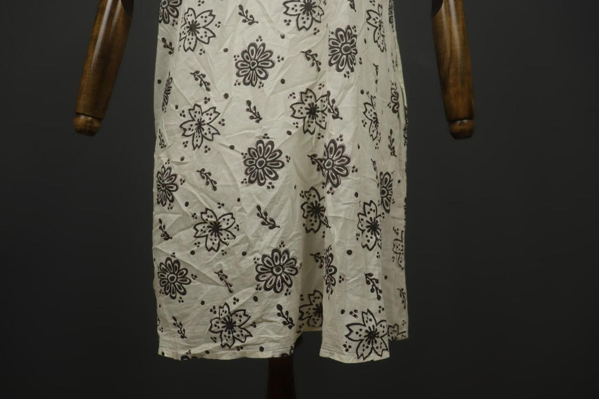 GUDRUN SJODEN White & Black Floral Cotton Cap Sleeve Crew Neck Sheath Dress Sz S