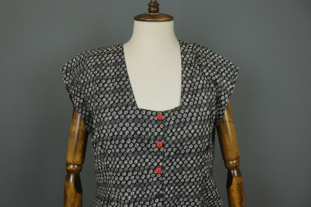 GUDRUN SJODEN Multi Polka Dot Cotton Square Neck Button Front Shirt Dress – Size L