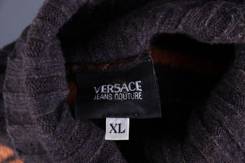 VERSACE JEANS COUTURE Orange Striped Wool Knit Long Sleeve Sweater – Size XL