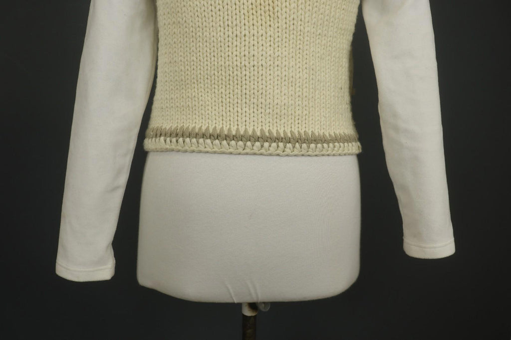 MARITHE FRANCOIS GIRBAUD White Knitted Slim Fit Mock Neck 1/4 Zip Sweater Sz 38